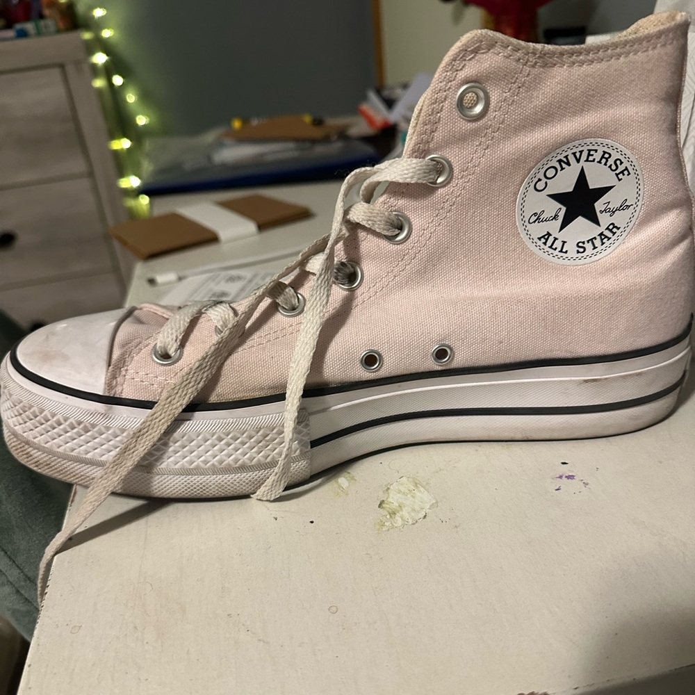 Converse High Top Sneakers in Light Pink and White - Picture 2 of 5